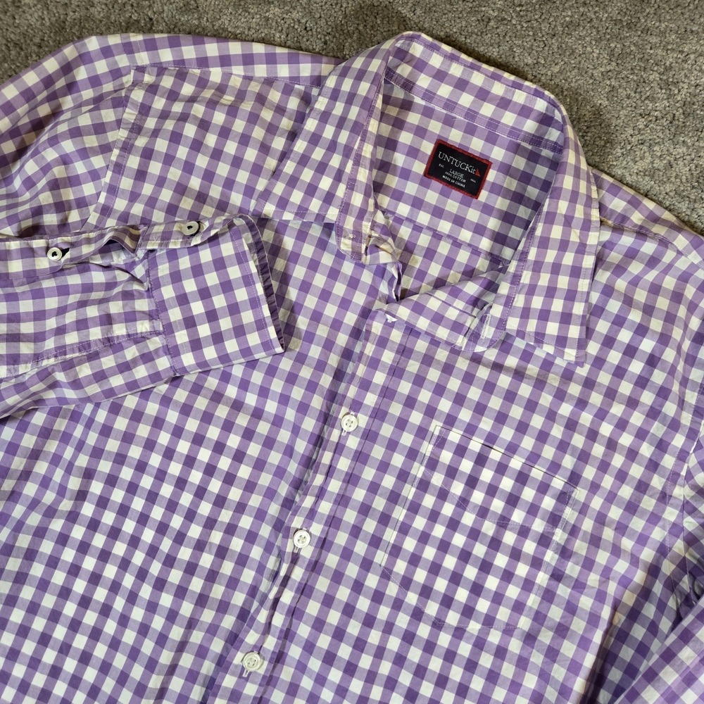 UNTUCKit Men's Long Sleeve Button Down Shirt Purple Check Plaid Large